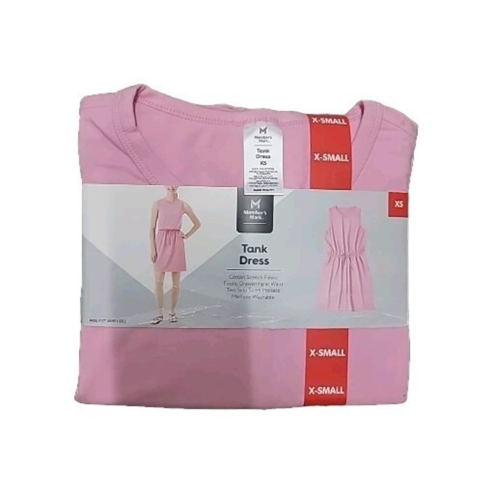 NWT Member's Mark Women's Elastic Drawstring Sleeveless Tank Dress Pink XS